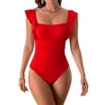 thumbnail image 1 of Women's Solid Color Ruffled Open Back Pleated Swimsuit M-XL, 1 of 7