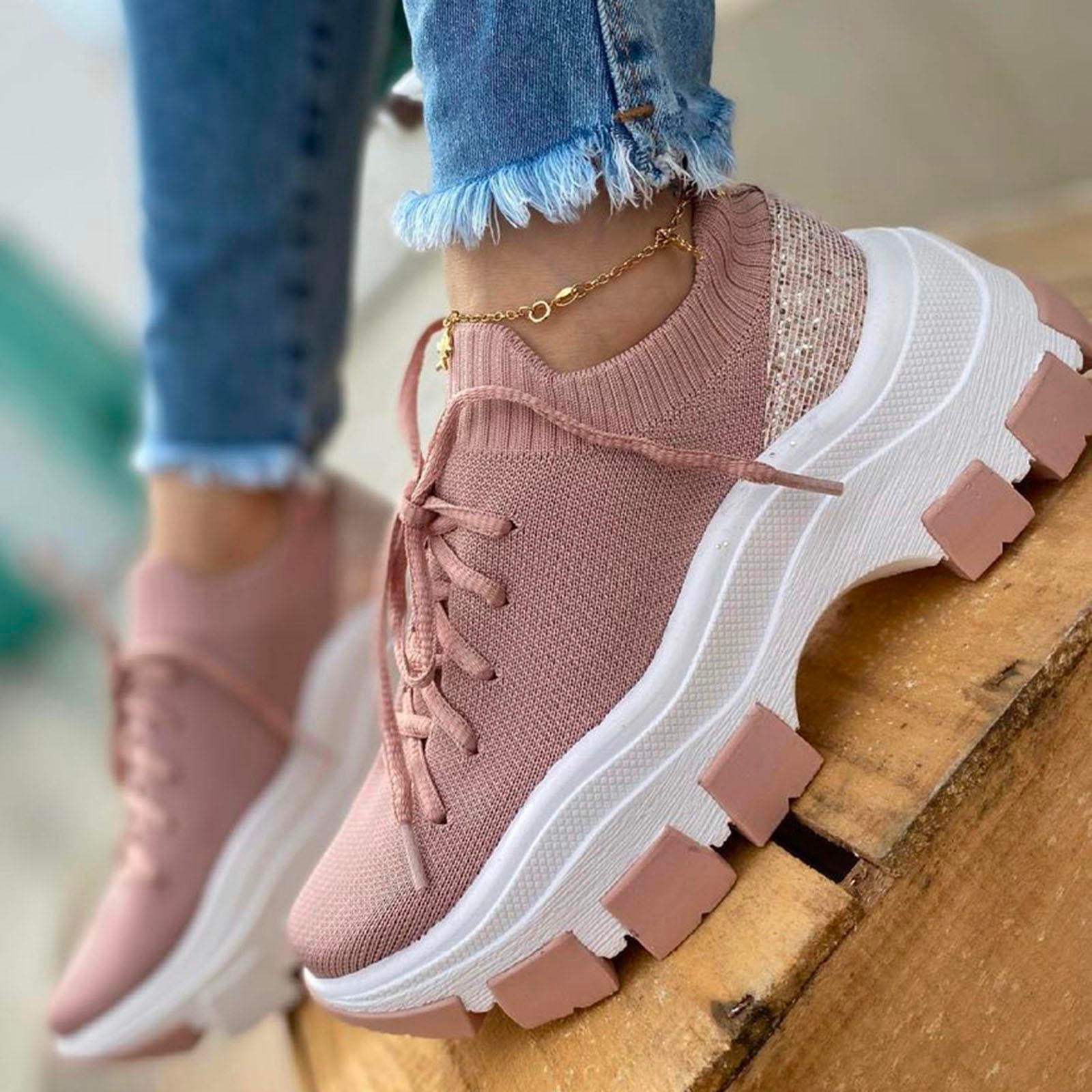 2022 Fashion Women Sneakers Lace up Platform Shoes Plus Size