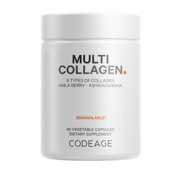 Codeage Multi Collagen Protein Capsules, Type I, II, III, V, X, Bone Broth, Ashwagandha & Amla Berry, 90 ct