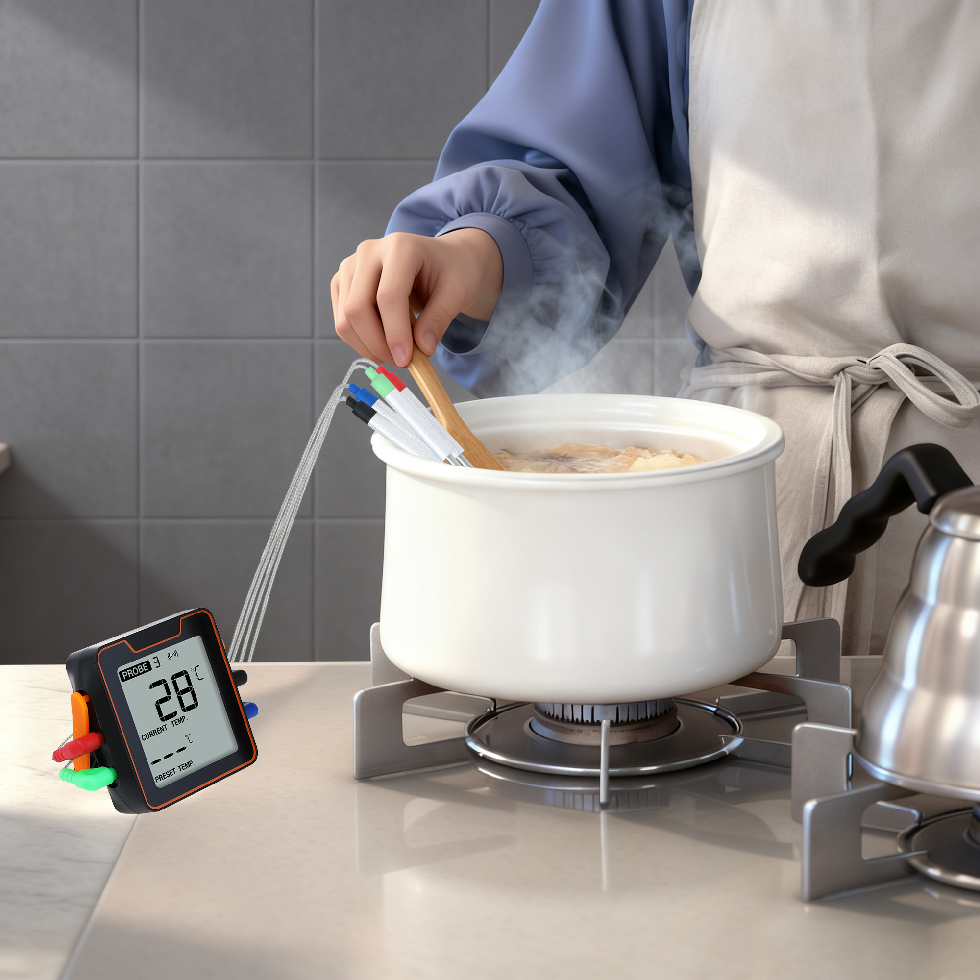 Bluetooth Wireless Meat Thermometer, Instant Read Food Thermometer, Cooking Thermometer for Home and Kitchen 4-pin