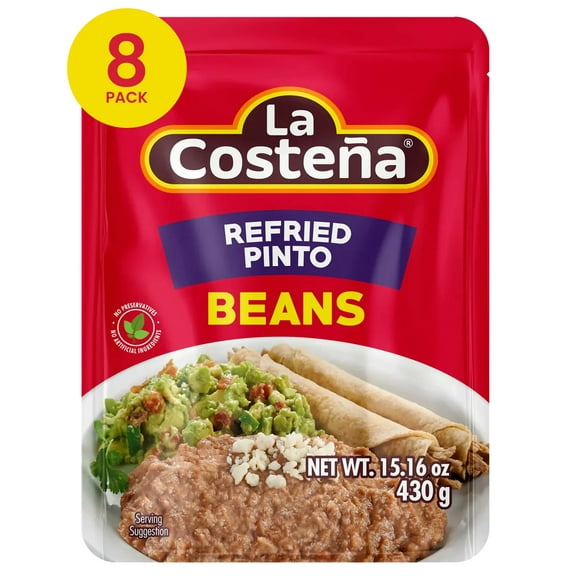 La Costena, Refried Pinto Bean Microwavable Pouch - 8 Pack