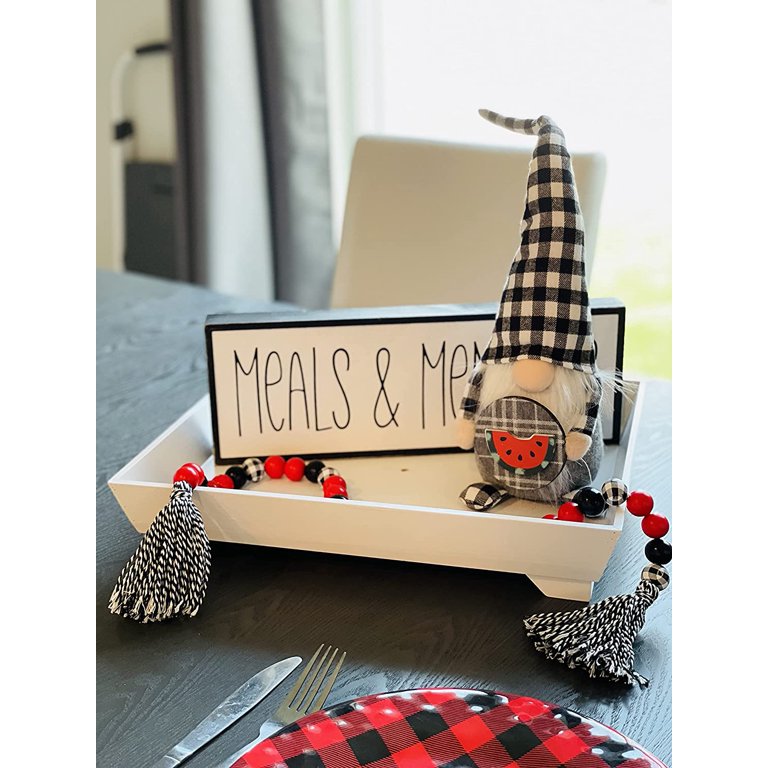 Madanar Red & Black Plaid Wood Bead Garland Farmhouse Decor with