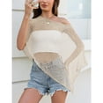 thumbnail image 6 of longantii Women Sheer Poncho Top Lightweight Knit Mesh Beach Cover Up, Summer Poncho Shirt Shawl for Vacation Festival Outfits Beige S, 6 of 7