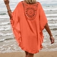 thumbnail image 5 of Swimsuit Coverup for Women Batwing Sleeve Crewneck Tassel Hem Crochet Loose Beach Cover Up Dress Bathing Suit Dress, 5 of 5