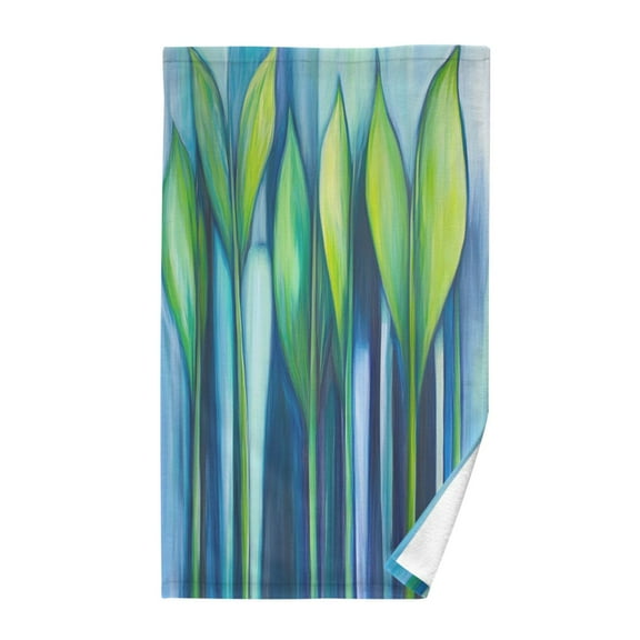 Abstract Blue and Green LeavesBath Towel 100% Cotton Soft Thick High Absorbency Hand Face Towel Single Pack 16x28in