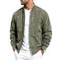 thumbnail image 2 of FRSASU Men's Faux Suede Bomber Jacket Zip‑Up Ribbed Collar Casual Lightweight Outerwear with Side Pockets Army Green, 2 of 8