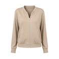 thumbnail image 2 of Jewelreauty Womens Light Jackets with Thumb Holes Pockets Long Sleeve Full-zip Bomber Coat Collarless Outwear (L, Khaki), 2 of 7