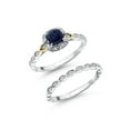 thumbnail image 2 of Gem Stone King 925 Sterling Silver and 10K Yellow Gold Blue Sapphire and White Lab Grown Diamond Bridal Ring Set for Women (0.83 Cttw, 5MM Cushion Cut, Available in Size 5,6,7,8,9), 2 of 6