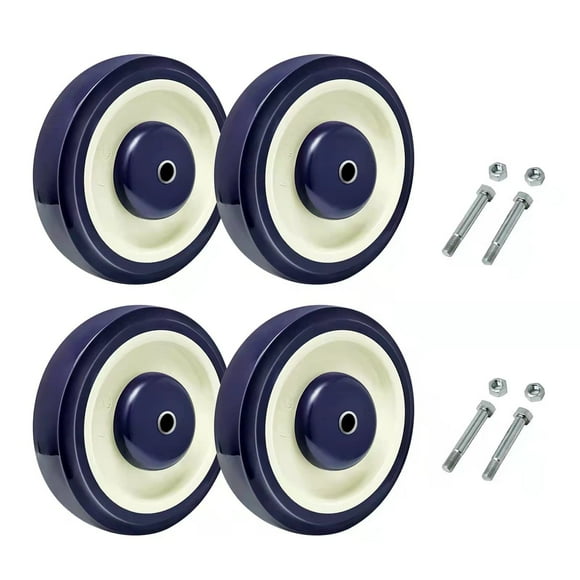 SYRATION 5" 4 Pack Polyurethane Stepped and Full Tread Face w/Double Ball Bearing Shopping Cart Wheel 1400 lbs Total Capacity
