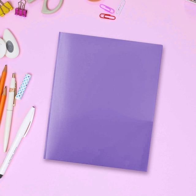 Poly Two-Pocket Folder, Three-Hole Punch Prong Fasteners, Letter Size, Assorted ColorsPlastic 2 Pocket Folders with 3 Prongs, Tear-Resistant, Long Lasting Acid-Free Poly, Includes Labels, 11.73x9.57"
