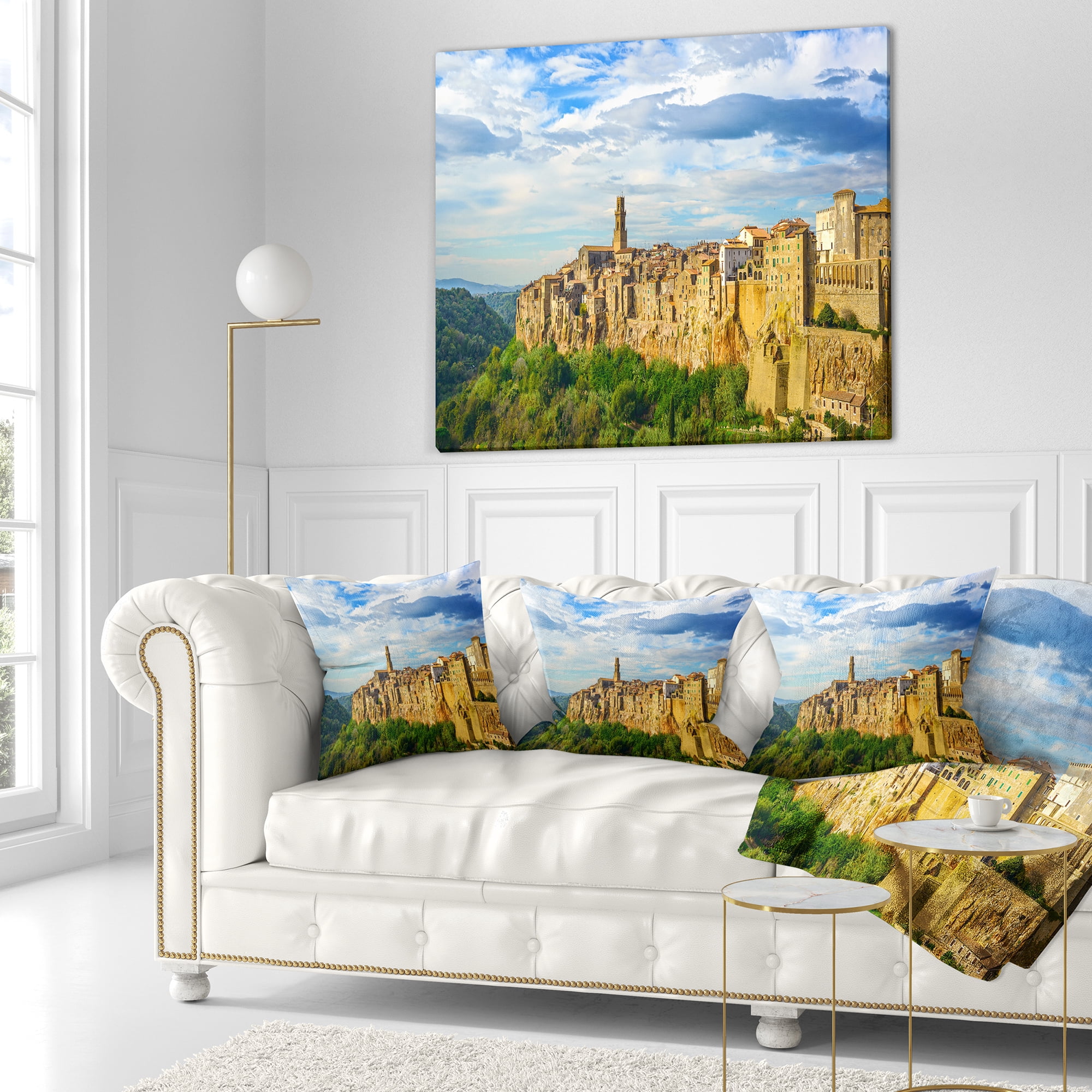 Designart Tuscany Pitigliano Medieval Village - Photography Throw Pillow - 18x18