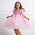 thumbnail image 2 of SGFCWSX Girls Princess Dress Sequin Puff Short Sleeve Bow Waist Ruffle Tulle Ball Gown for Birthday Party Wedding Flower Girl Pink Size 7-8 Years, 2 of 8