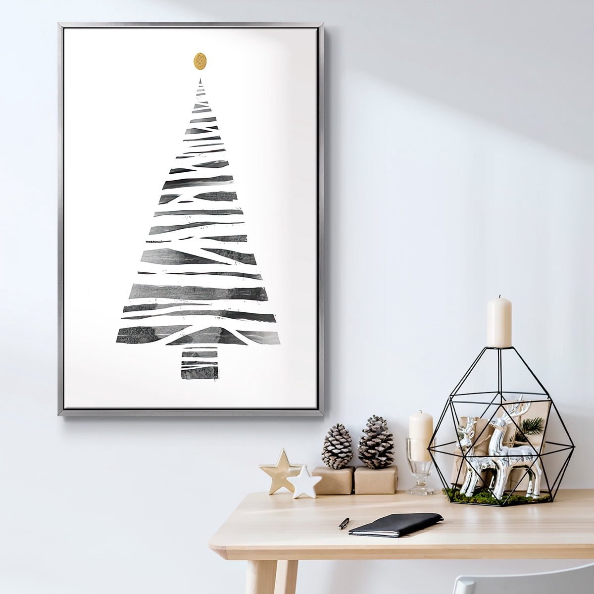 Christmas Tree I - Framed Gallery Wrapped Holiday Canvas - 27 x 41 - Silver Frame