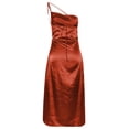 thumbnail image 5 of RYRJJ Women's Satin Midi Cocktail Dress One Shoulder Spaghetti Strap Backless Ruched Summer Bodycon Party Club Dresses(Brown,S), 5 of 8