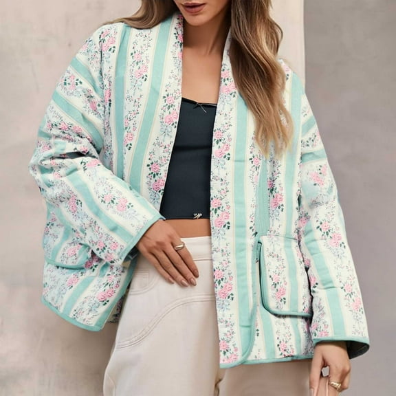 Itsame Women Puffer Jackets Winter Coats Casual Cotton Lightweight for Women Quilted Jacket Light Blue Size M