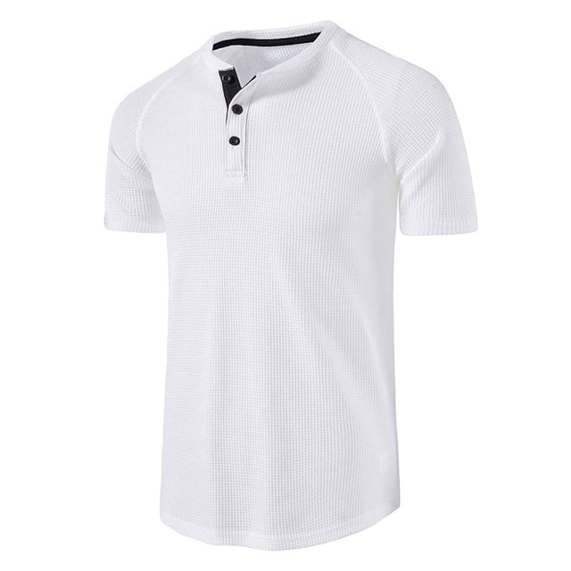 Fridja Chemise Boutonnée pour Hommes, Chemise Décontractée à Manches Courtes et Col Rabattu, Été, Col en V, Pull-Over, Chemises de Golf pour Bord de Mer (Blanc, S)
