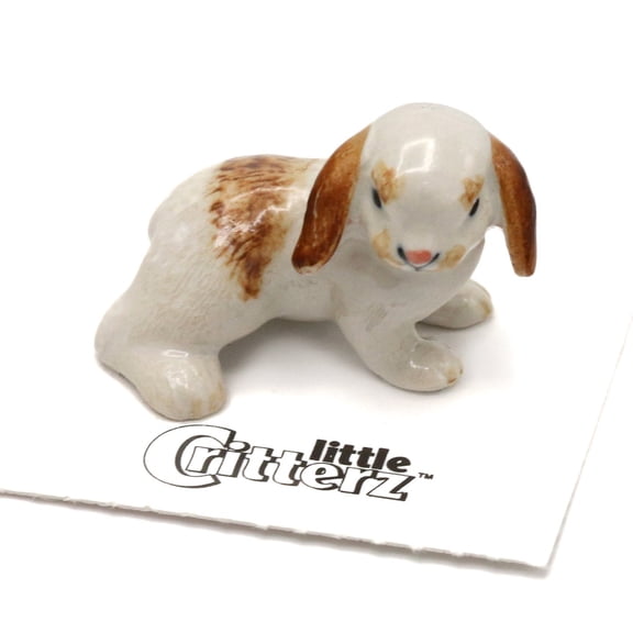 Little Critterz Rabbit Brown & White Bunny "Charlie" - Hand-painted Home Decor Animal Decorative Figurine - Miniature Porcelain Figurine