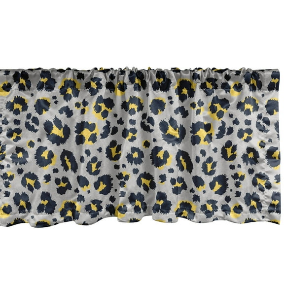 Grey Yellow Window Valance Pack of 2, Leopard Skin Print Wildcat Fur Look Pattern Spots Jungle Savannah Theme, Rod Pocket Curtain Valances Kitchen Bedroom, 2 Sizes, Dark Violet Blue, by Ambesonne