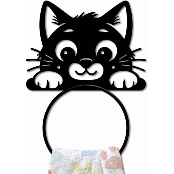 Cute Cat Metal Towel Ring Cute Animal Towel Holder Peeping Cat Bath Towel Ring for Wall Black Art Towel Rack Wall Mounted for Bathroom Kitchen Towel Hanger Home Decors Gift Yellow