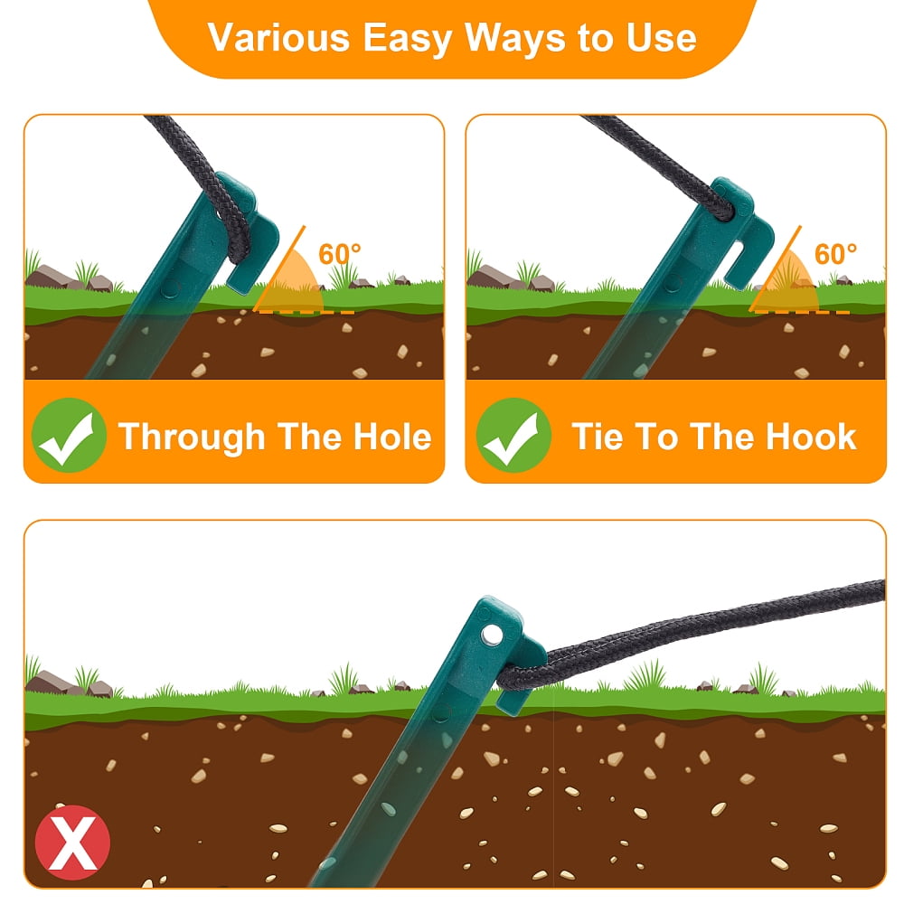 18 Sets Landscape Edging Stakes Tent Pegs Spikes with Spring Gate Rings Nylon Pull Rope for Campings Outdoor Edging and Terrace Board