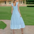 thumbnail image 6 of Ahuyic Summer Plus Size Dress For Women, Womens Short Sleeve Square Neckline Casual Dress, Womens Fashion Solid Color Short Sleeve Pleated Dresses Long Dress Midi Maxi Dress, 6 of 6