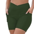 thumbnail image 2 of Olyvenn Women's Crossover Waist Workout Shorts Pocket Athletic Yoga Shorts High Waisted Army Green XXL, 2 of 9