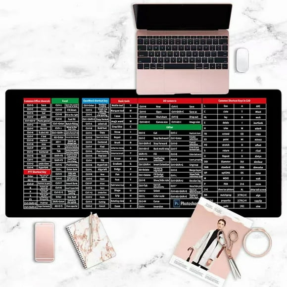 Excel/Word Shortcut Mouse Pad - Excel Shortcut Mouse Pads For Computer Desk, Super Large -Slip Keyboard Pad - With Office Software Shortcuts Pattern