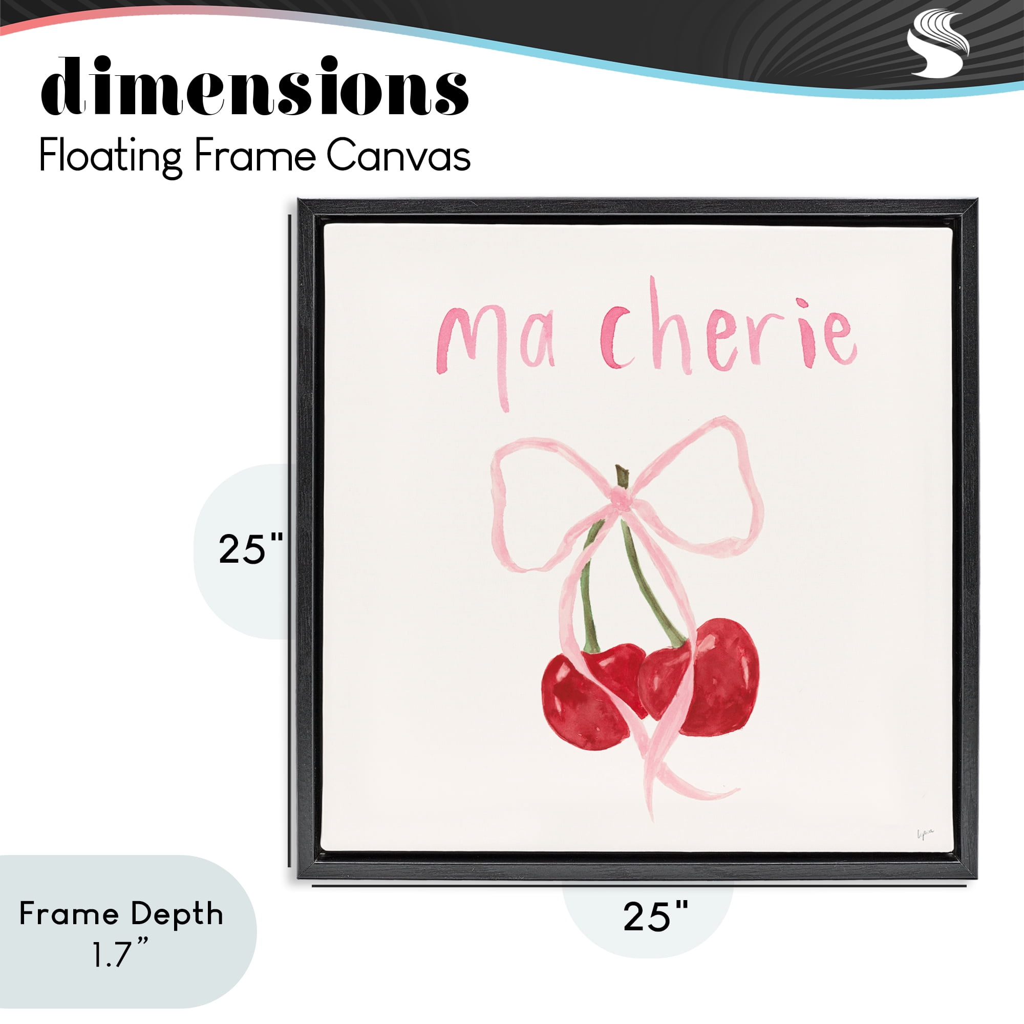Stupell Industries Ma Cherie Ribboned Cherries Black Framed Floater Canvas Wall Art, design by Lucille Price