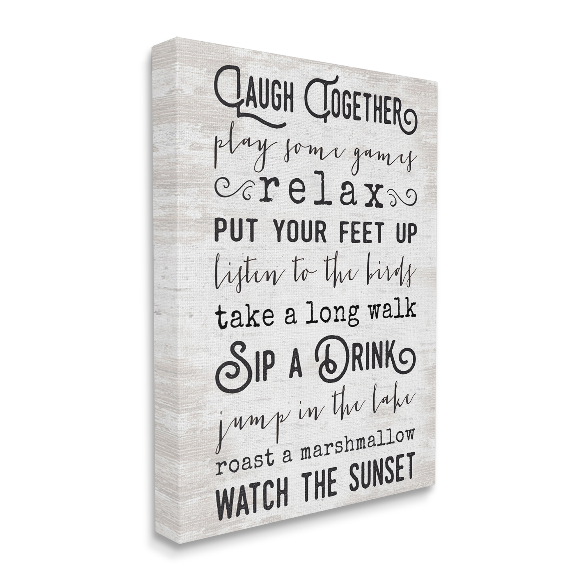 Stupell Industries Lake Rules Relaxing List Rustic Weathered Pattern Graphic Art Gallery Wrapped Canvas Print Wall Art, Design by Lettered and Lined