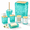 Blue and Bamboo-9 Pieces-Bath Set, variant on Bathroom Accessory Set 9-piece Blue With Trash Can Toilet Brush Soap Dispenser Dish Toothbrush Holder Tumbler Q-tip Holders & Tra