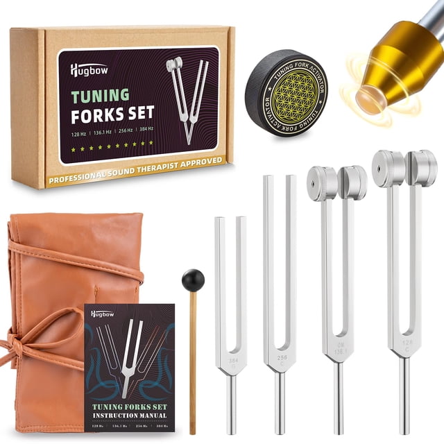 Juego de horquillas de afinación Hugbow de aleación de aluminio de 128 Hz, 136,1 Hz, 256 Hz, 384 Hz
