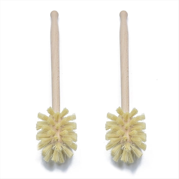 2X Toilet Brush, Wood Brush Made of Beechwood, Strong Bristles with 360° Cleaning Power