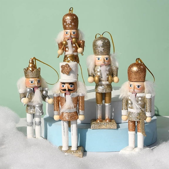 5 Pieces 13cm Wooden Christmas Nutcracker Hanging Ornaments Set Handmade Festive Puppet Delicate Holiday Decoration