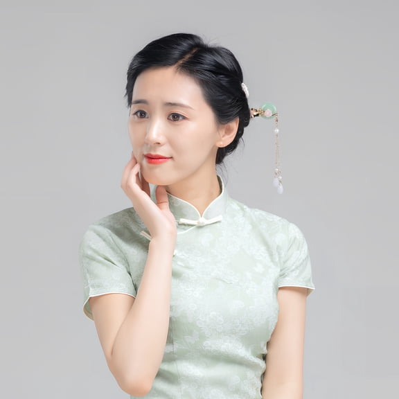 Retro Hair Stick Chinese Style Hair Pin White Jade 4 Pcs 7.5x0.9x0.2in