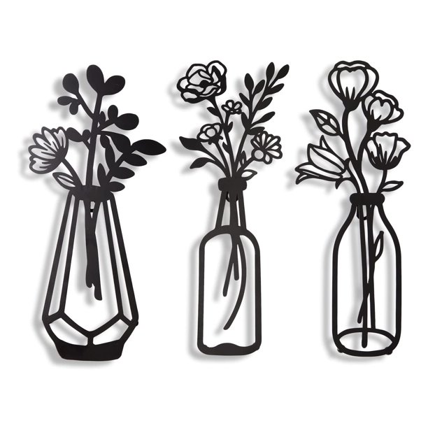 HOMEIU 3 Pcs Metal Flowers Wall Decor Metal Wall Sculpture for Patio