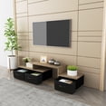 thumbnail image 2 of Seizeen TV Stand for 55'' 65'' 70'' TV, New Floating-Island TV Stand Cabinet, Entertainment Center W/ Large Space, 63''L Wood TV Console Table 2 Tier Shelves, 3 Cloth Drawers, Black & Brown, 2 of 12