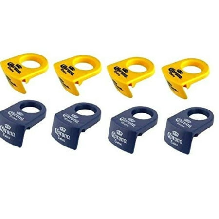 Free Bonus Bottle - Coronita Bottle Holders ( Rita) 4 Yellow and 4 Blue Bonus Free Extra Bottle Opener, Made of blue and yellow plastic By corona