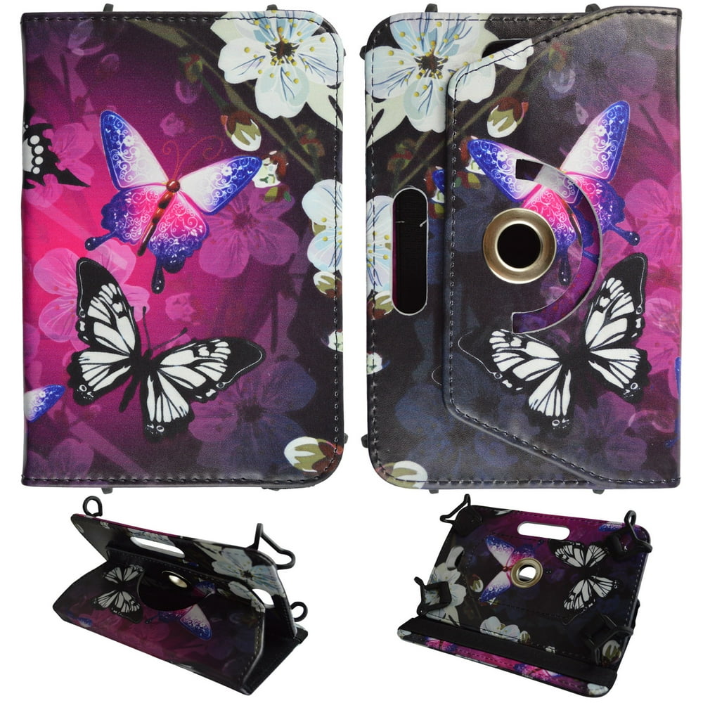 White Flower Butterfly Kindle Fire HD 6 inch PU Leather Folding Tablet