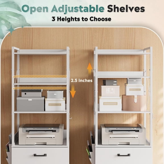 2 Drawer File Cabinet with Lock, Charging Station & Adjustable Shelf,Tall Filing Cabinet for Home Office with Hook, Printer Stand Fits A4/Letter/Legal, White