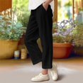 thumbnail image 2 of DeHolifer Girls Pants Cotton Linen Elastic Waisted Solid Color Straight Leg Summer Lightweight Loose Comfy Pants,6 Years, 2 of 6