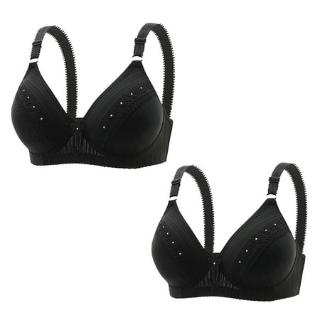 Bras for Women V Plunge Embroidered Glossy Full Coverage Extra-Elastic Comfortable Underwear Push Up No Rims Bra Black 2 38B