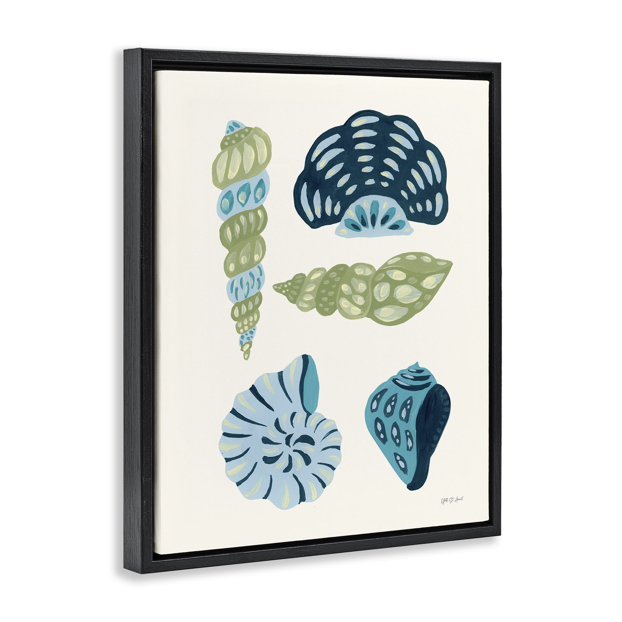 Stupell Industries Blue Shell Collection Nautical & Beach Painting Black Floater Framed Canvas Art Print Wall Art, 25 x 31