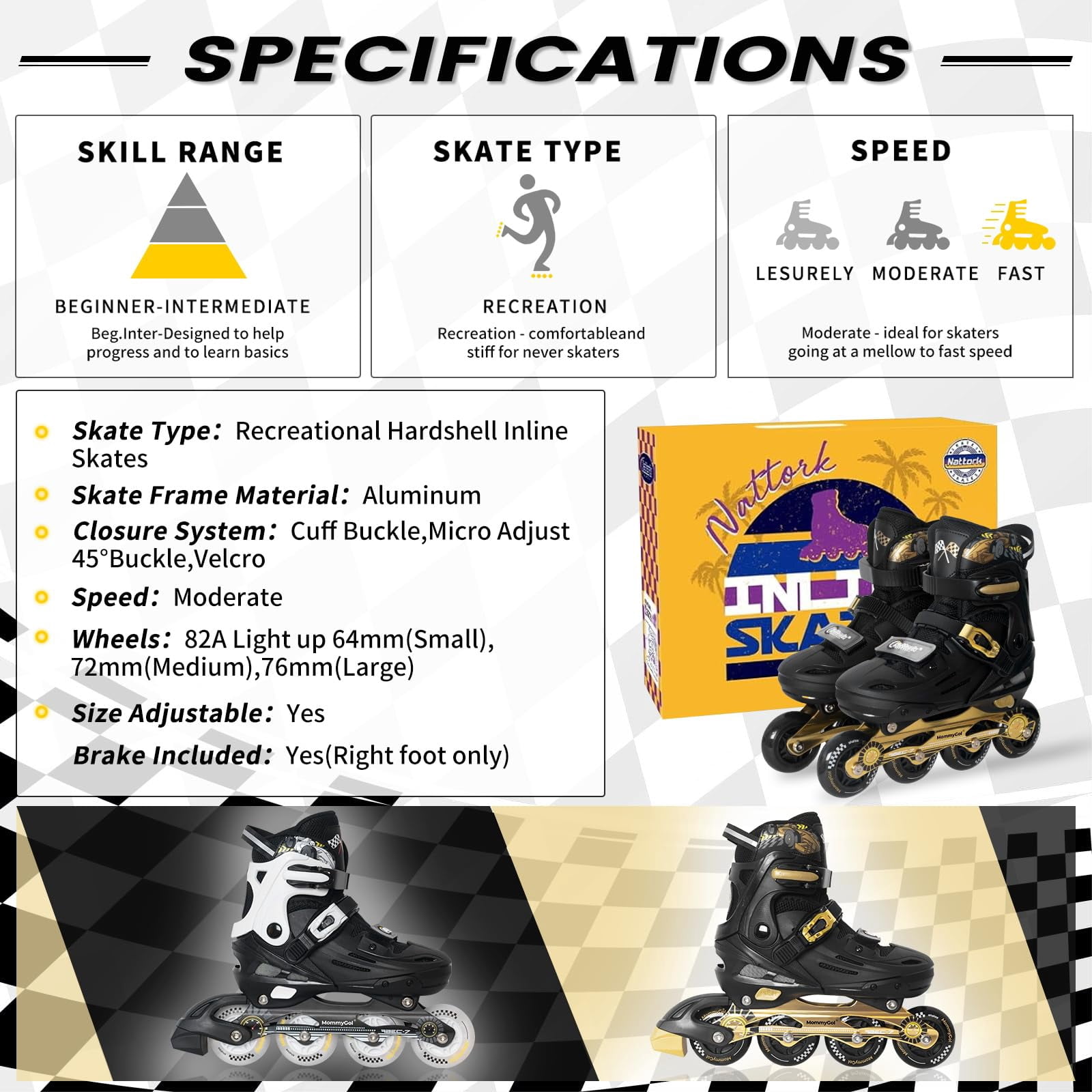 MammyGol Kids Adjustable Inline Skates Light Up Roller Skates with PU Wheels Ages 10 11 12 Years Cool Cars Styles For Birthday Gifts(Golden)