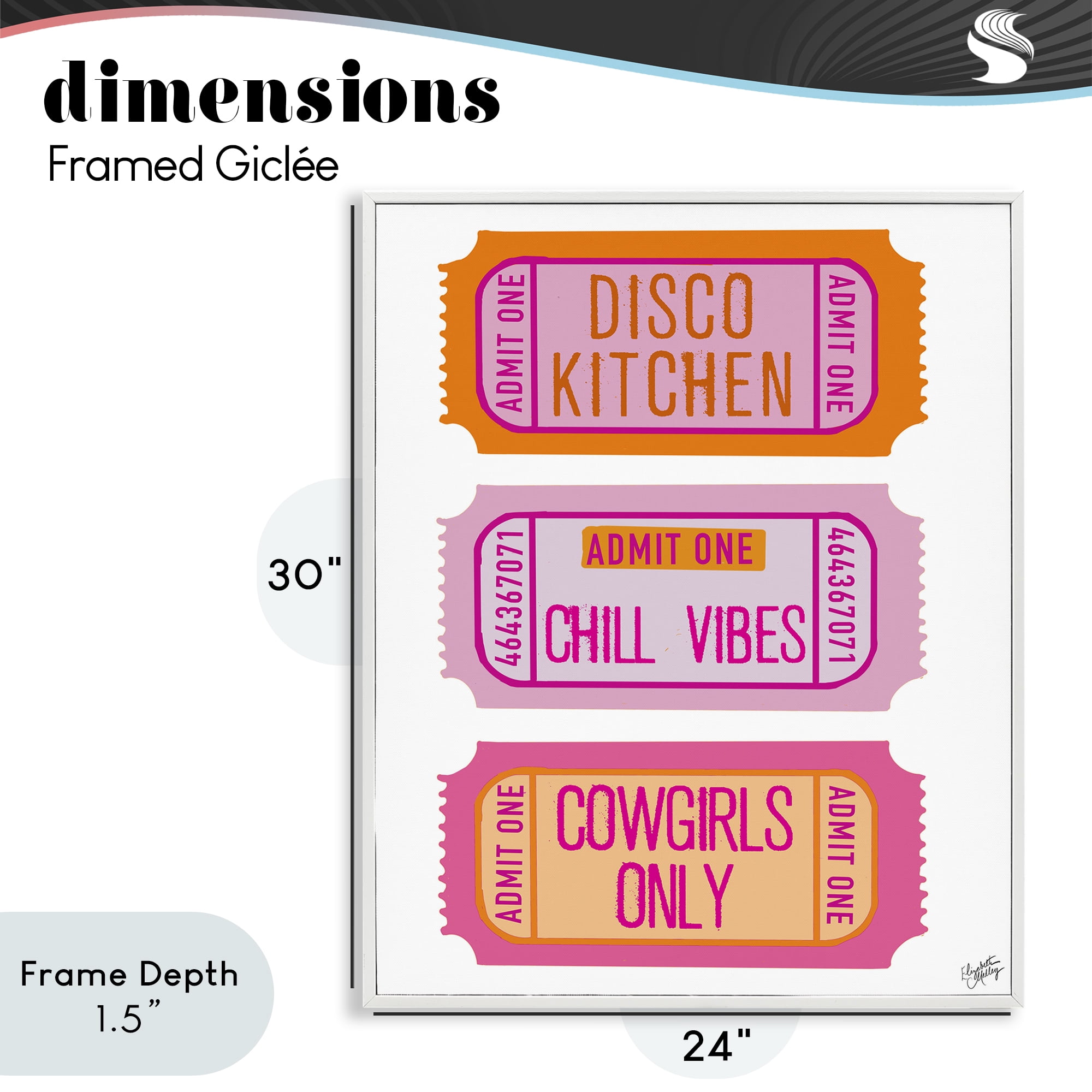 Stupell Industries Disco Cowgirl Ticket Phrases White Framed Giclee Art, design by Elizabeth Medley