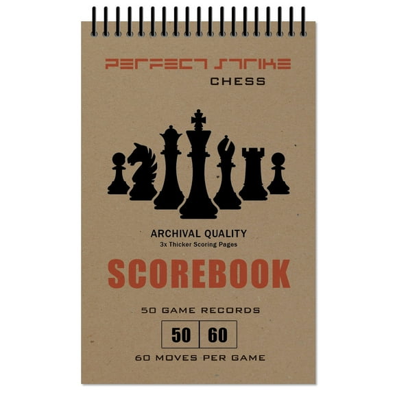Perfect Strike Chess SCOREBOOK with Rules and Scoring Instructions. Heavy duty. Practice and Competition. (5.5" x 8.5") TS-50:60