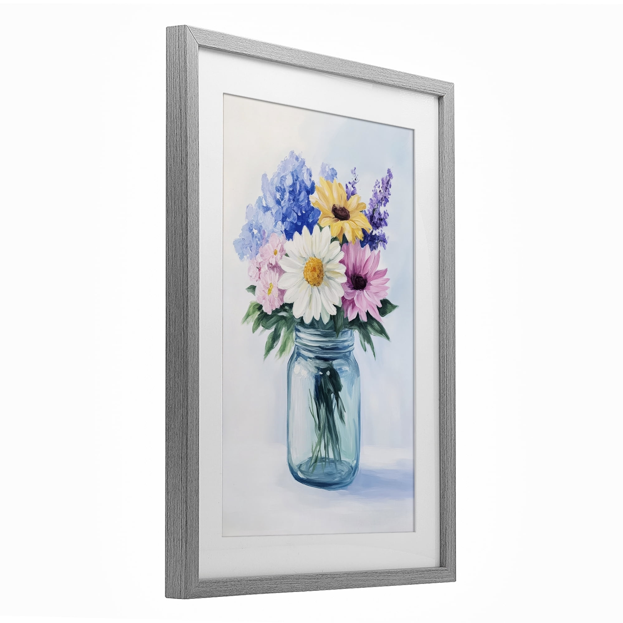 Stupell Industries Country Jar Wildflower Bouquet Gray Framed Print Under Glass, design by Petal Prints Design