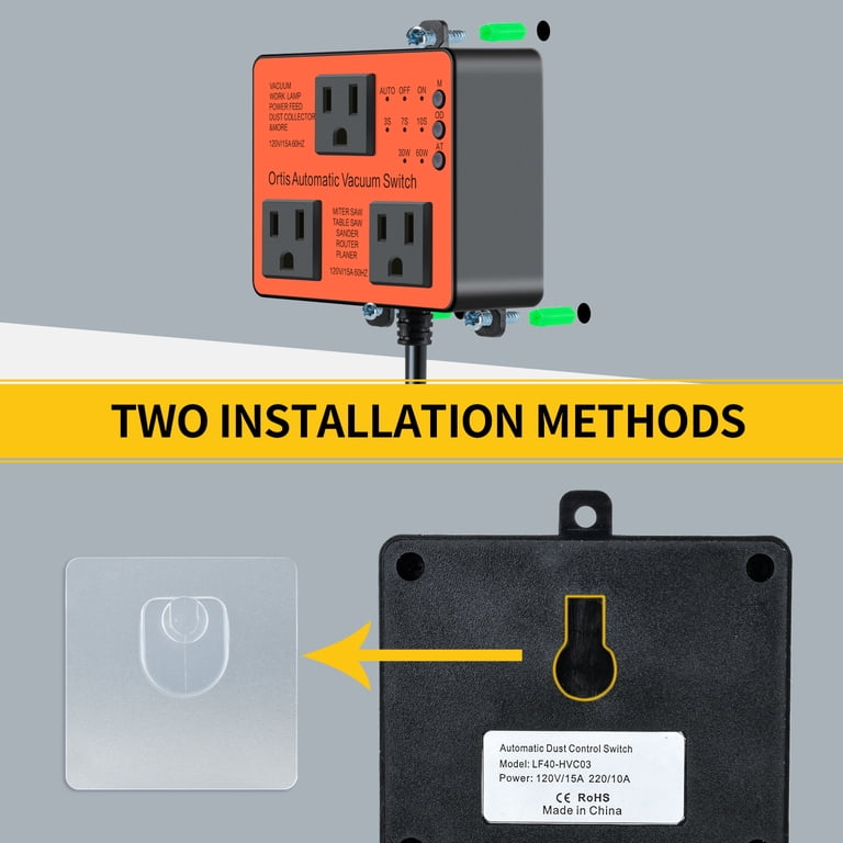 Ortis Automatic Vacuum Switch For Power Tools – Smart On/Off With Delay, Prevents Circuit Overload, Adjustable Threshold (30W/60W)