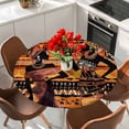 thumbnail image 2 of Black Orange Girls Boho Fitted Tablecloth with Elastic Edged, Round Table Cloth for Dining Table, Vintage Ethnic Tribe Abstract Art Waterproof Oil Proof Table Cover for Indoor Outdoor 55"-60", 2 of 9