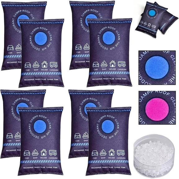 8PCS Reusable Dehumidifier Bags, Car Moisture Absorber for Windows Interior, Portable Condensation Prevention for Wardrobe, Closet, Basement, RV, Camper Storage