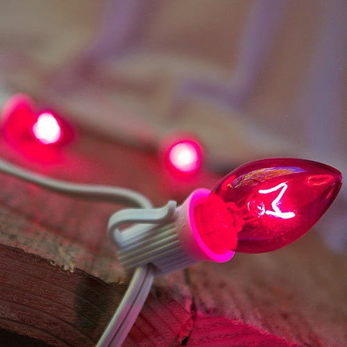 Outdoor String Lights String Lights 50 C7 Bulbs 50 ft. White Wire Outdoor Plug in PINK Walmart